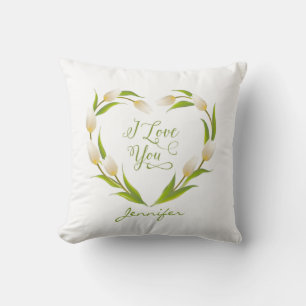 Valentine's Day Blooming Tulip Heart Green Pink Cushion