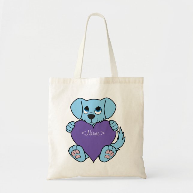 Valentine's Day Blue Dog with Purple Heart Tote Bag (Front)