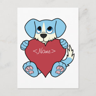 Valentine's Day Blue Dog with Red Heart Holiday Postcard