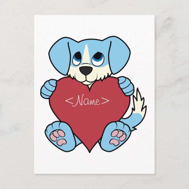 Valentine's Day Blue Dog with Red Heart Holiday Postcard (Front)