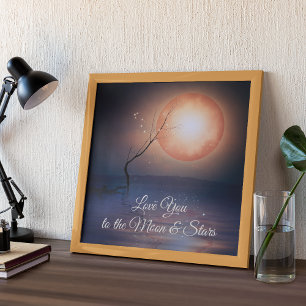 Valentine's Day Blue PeachCustom Text Moon & Stars Poster