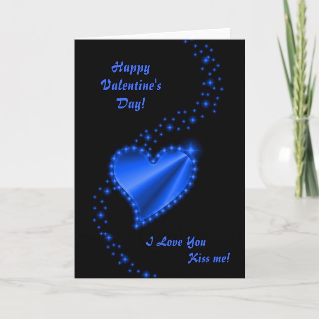 Valentine's Day  - Blue Rainbow heart on black Holiday Card (Front)