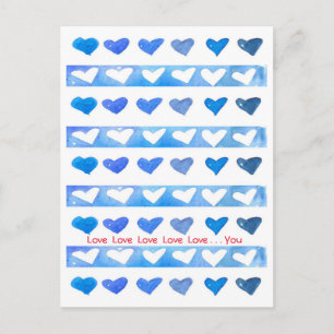 Valentine's Day Blue Watercolor Hearts Love You Holiday Postcard