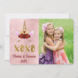 Valentine's Day Blush Pink Unicorn Photo Card