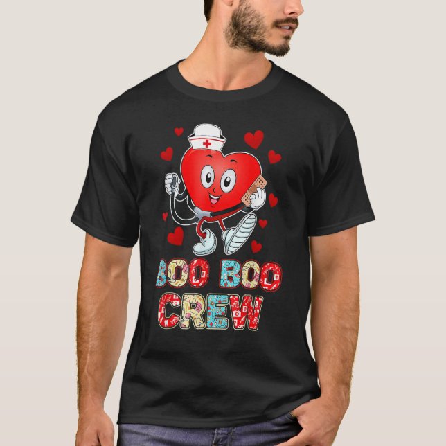 Valentines Day Boo Boo Crew Nurse Cute Heart T-Shirt (Front)