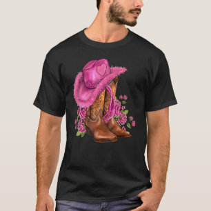 Valentine's Day Boots Cowgirl Hat And Roses Wester T-Shirt
