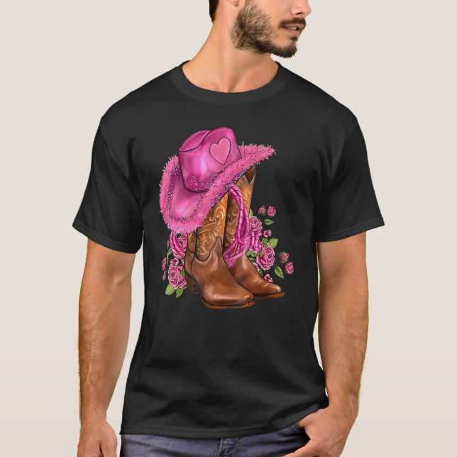 Valentine's Day Boots Cowgirl Hat And Roses Wester T-Shirt (Front)