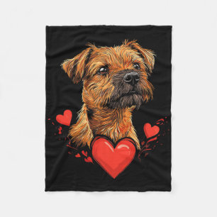 Valentine's Day Border Terrier Fleece Blanket