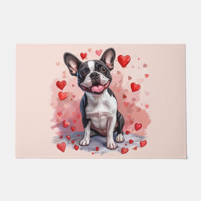 Valentines Day Boston Terrier Dog Doormat (Front)