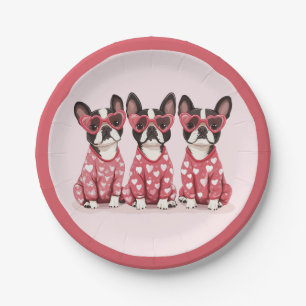 Valentines Day Boston Terrier Dogs Paper Plate