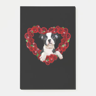 Valentines Day Boston Terrier Heart Roses Gift Dog Post-it Notes