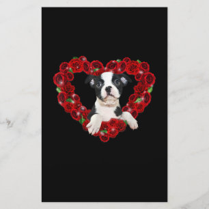 Valentines Day Boston Terrier Heart Roses Gift Dog Stationery