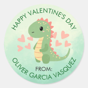 Valentines Day Boy Dinosaur Favours for Classmates Classic Round Sticker