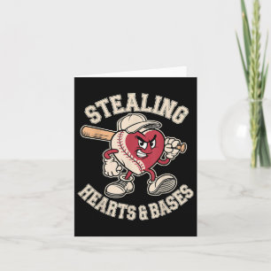 Valentines Day Boys Baseball Player Stealing Heart Card