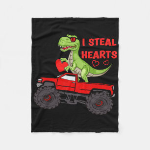 Valentines Day Boys Kids Dinosaur Monster Truck He Fleece Blanket