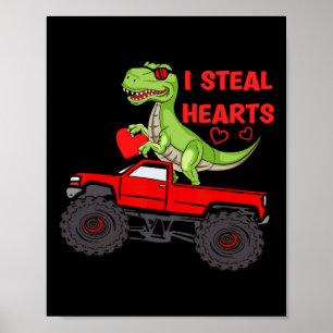 Valentines Day Boys Kids Dinosaur Monster Truck He Poster