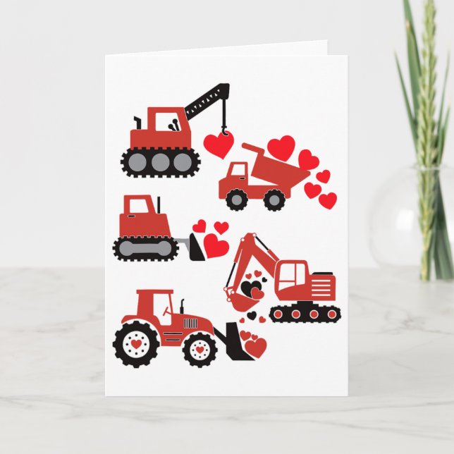 Valentines Day Boys Kids Toddler Construction Truc Card (Front)