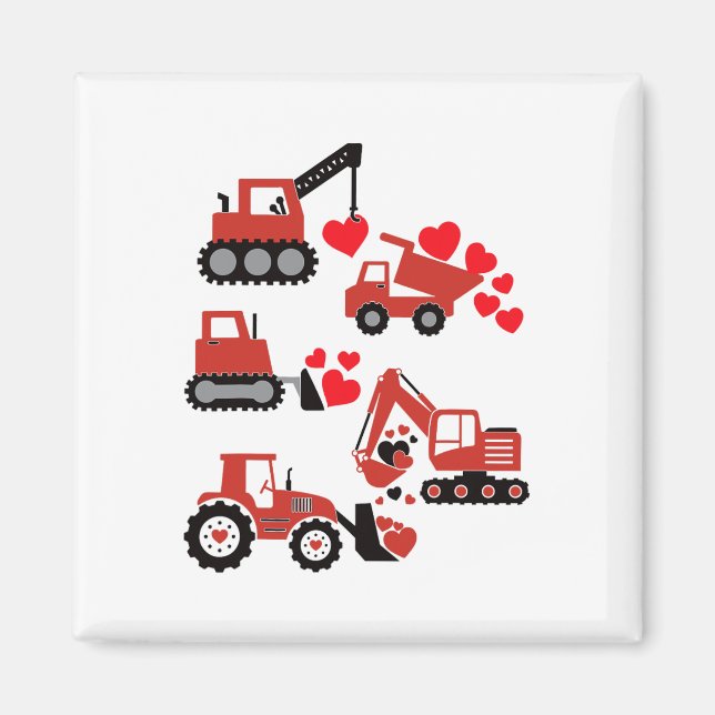 Valentines Day Boys Kids Toddler Construction Truc Magnet (Front)