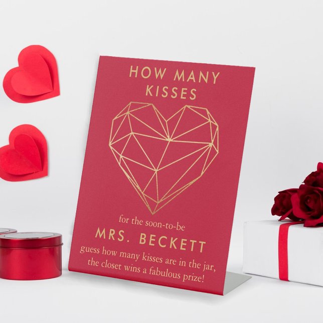 Valentine's Day Bridal Shower How Many Kisses Game Pedestal Sign (Creator Uploaded)
