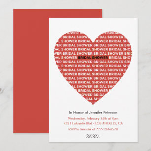 Valentines day bridal shower invitations Red Black