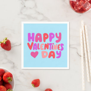 Valentines Day Bubble Letters Groovy Curvy Retro Napkin