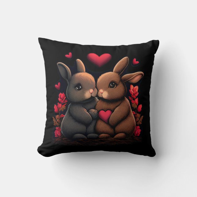 Valentine's Day Bunny Bliss, Love Hearts and Roses Cushion (Front)
