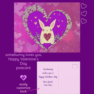 Valentine's Day Bunny with Love Heart Postcard