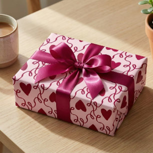 Valentine's Day Burgundy Heart & Swirl Coquette Wrapping Paper