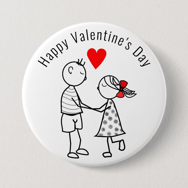 Valentine's Day Button Cute Couple  Add Name /Text (Front)