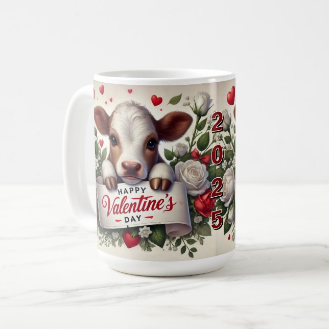 Valentine's Day Calf with Floral Arrangement  Coffee Mug (Front Left)