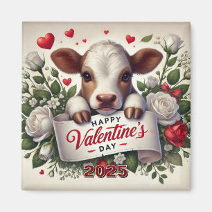 Valentine's Day Calf with Floral Arrangement  Magnet