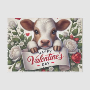 Valentine's Day Calf with Floral Arrangement  Tissue Paper