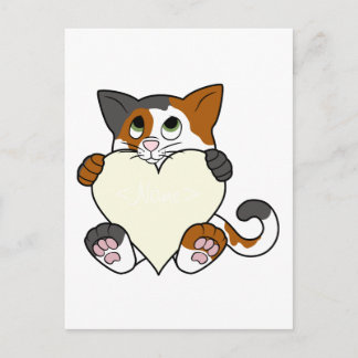 Valentine's Day Calico Cat with Cream Heart Holiday Postcard