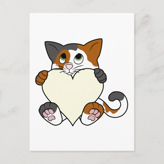 Valentine's Day Calico Cat with Cream Heart Holiday Postcard (Front)