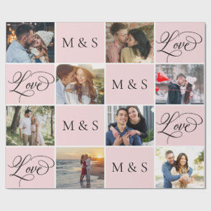 Valentine's Day Calligraphy Photo Collage Wrapping Paper