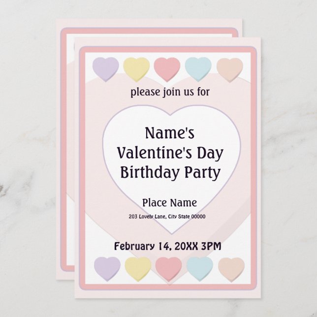 Valentine's Day Candy Birthday Party Invitation (Front/Back)