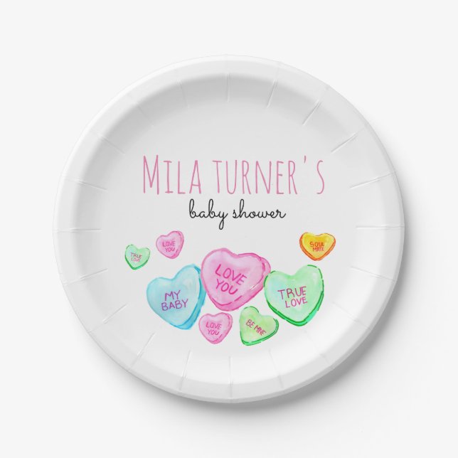 Valentines Day Candy heart baby shower plate (Front)