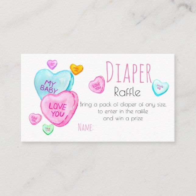 Valentines Day candy heart diaper raffle ticket Enclosure Card (Front)