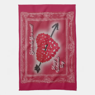 Valentine's Day Candy Heart Greeting Tea Towel