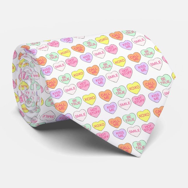 Valentine's Day Candy Heart Pastel Conversation Tie (Rolled)