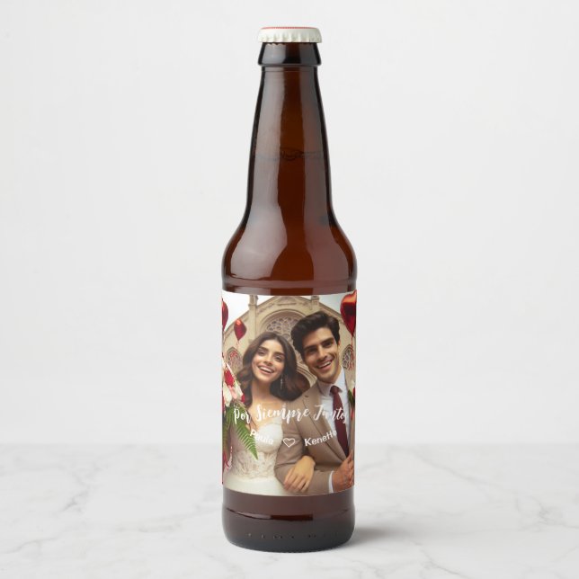 Valentines Day Candy Hearts Custom Photo Spanish Beer Bottle Label (Front)