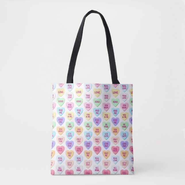 Valentine's Day Candy Hearts Illustration Tote Bag (Front)
