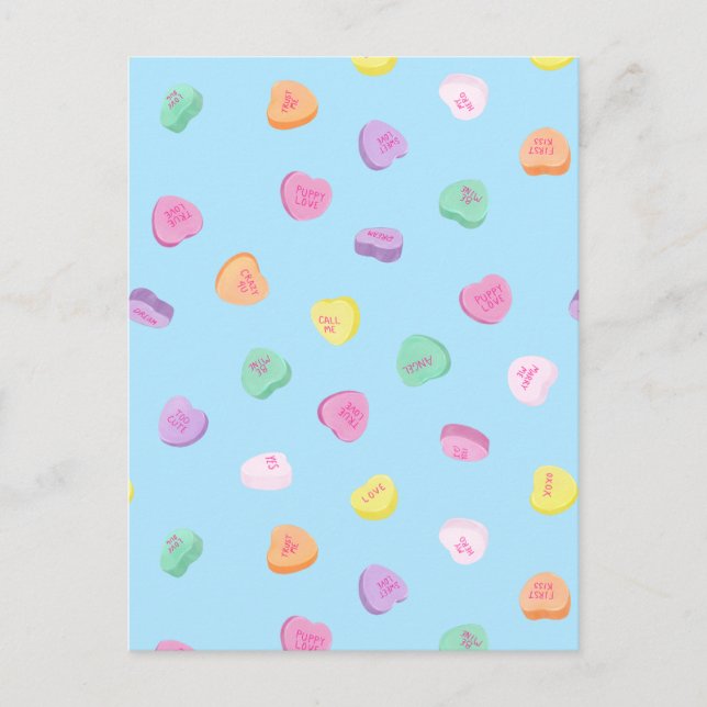 Valentines Day Candy Hearts Pattern Announcement Postcard (Front)