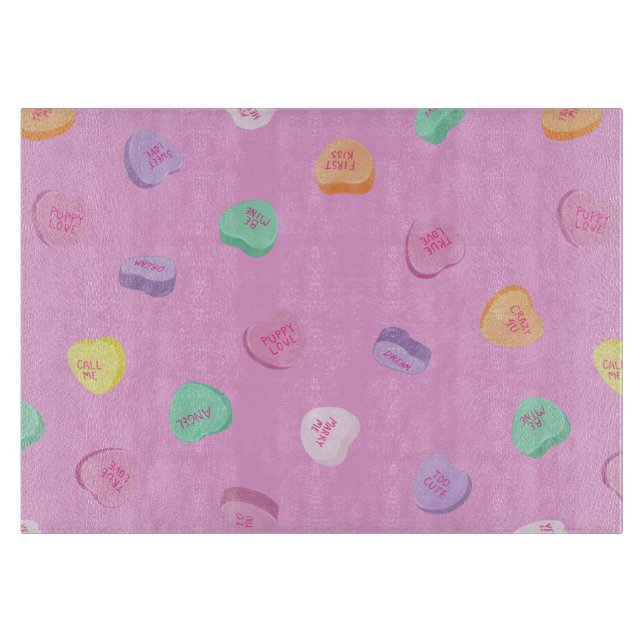 Valentines Day Candy Hearts Pattern Cutting Board (Front)