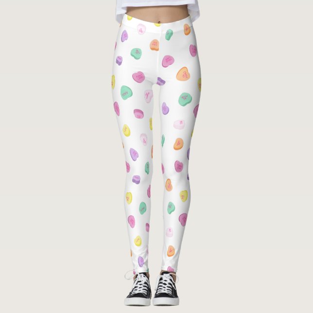 Valentines Day Candy Hearts Pattern Leggings (Front)