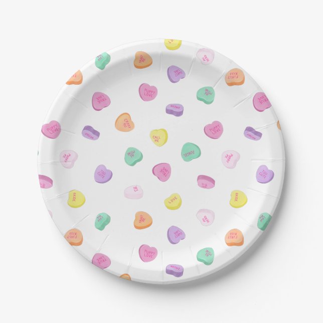 Valentines Day Candy Hearts Pattern Paper Plate (Front)