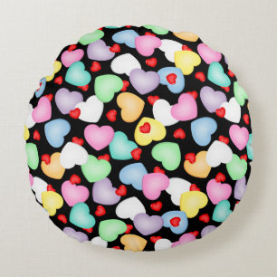 Valentine's Day Candy Hearts Pattern Round Cushion
