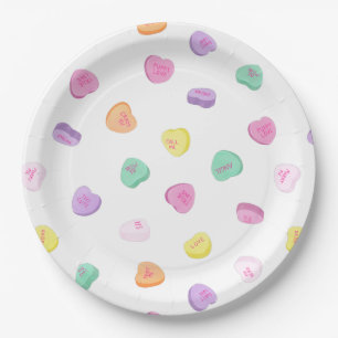 Valentines Day Candy Hearts Pattern Round Pillow Paper Plate