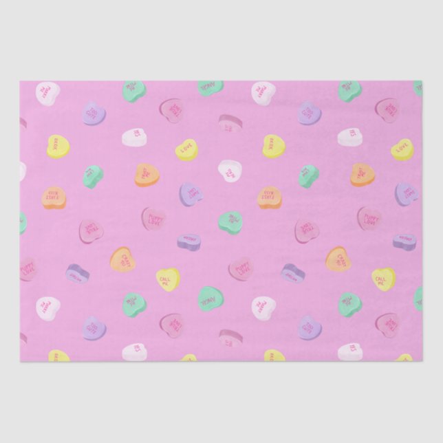 Valentines Day Candy Hearts Pattern Tissue Paper (Front)