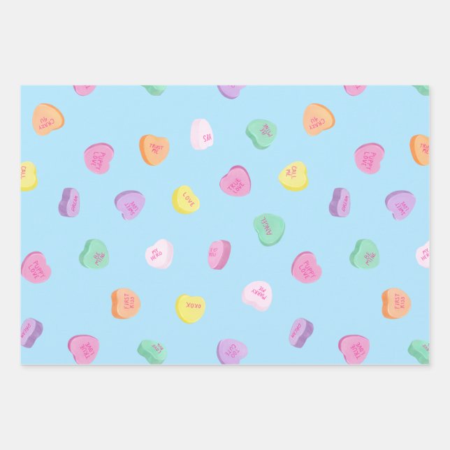 Valentines Day Candy Hearts Pattern Wrapping Paper Sheet (Front)